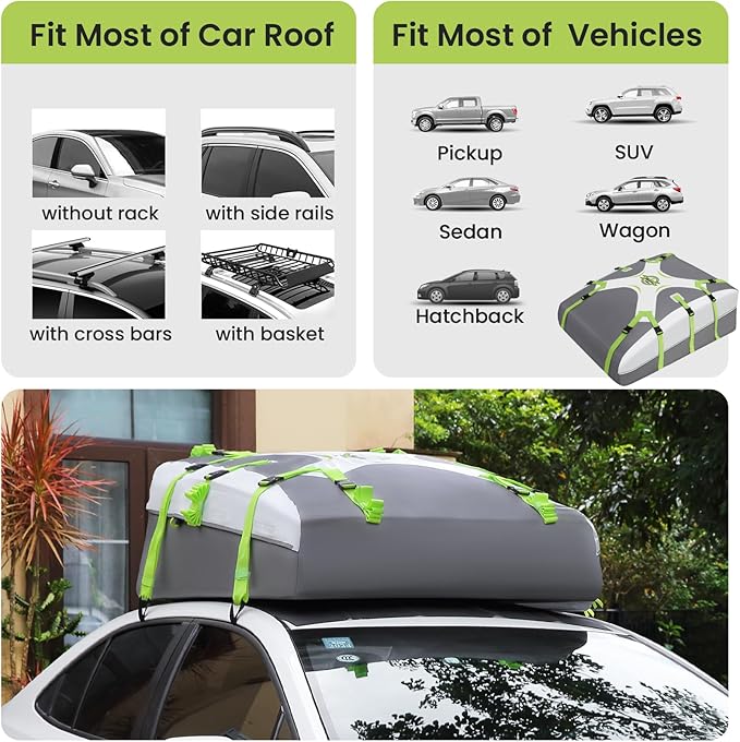 Sailnovo Rooftop Cargo Carrier Roof Bag,20 Cubic feet Soft PVC Waterproof Roof Bag for Most Vehicles with/Without Rack with Strap,Anti-Slip Mat,Padlock,Foldable Car Top Carrier for Road Trip Camping