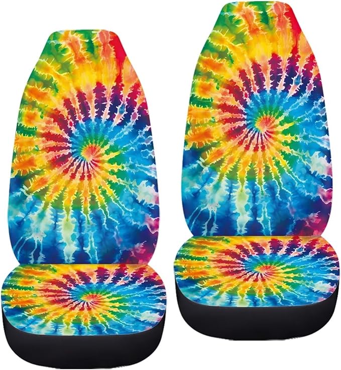 BIGCARJOB Tie Dye Theme Car Interior Accessories Sets Hippie Tie Dye Car Seat Cover Set for Front Seat Only 2 Pieces Auto Seat Accessories Vehicle Bucket Seat Protector