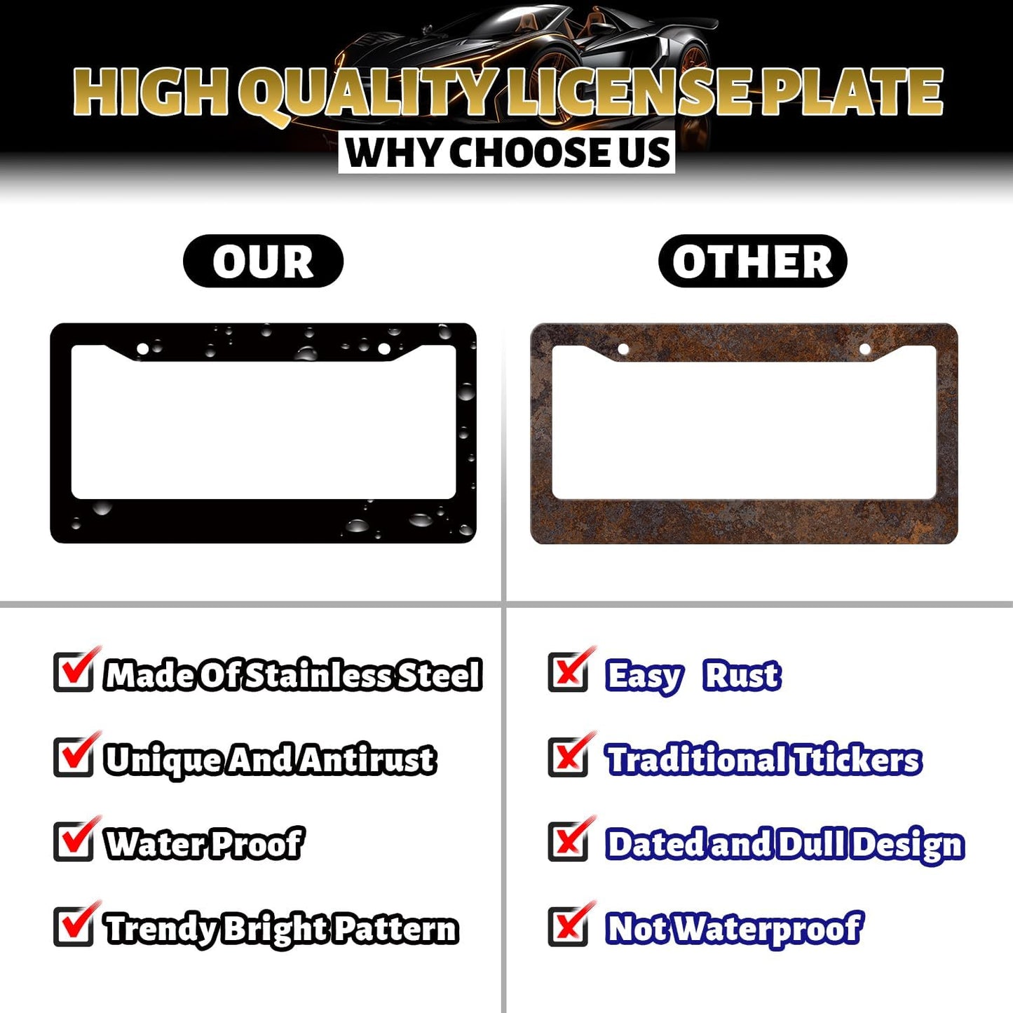 Cats License Plate Frame Cute Animal Cat License Plate Holder Stainless Steel Funny Design Compatible with Standard License Plate for USA Canada 12.3" x 6.3" with 2 Screws