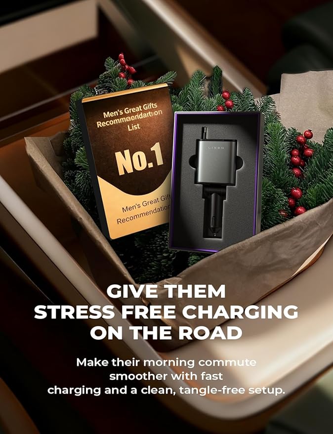 LISEN Retractable Car Charger Gift Box Edition, 84W Cars Phone Charger with Retractable Cable, Car Accessories Gifts for Men Women, 2025, USB C Fast Cars Adapter for iPhone 17 16 15 14