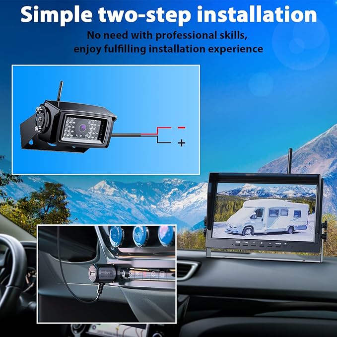 eRapta Wireless Backup Camera System AWX101, Stable Signal 10'' HD with Quad Split Monitor Recording, IP69K Rear View Camera for Truck Trailer Van etc