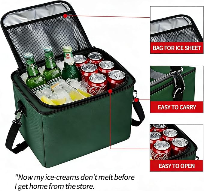 Car Trunk Organizer with Cooler Bag, Collapsible Multi-Compartment Car Organizer for SUV, Truck, Durable Car Storage Organizer for Groceries, Camping, Christmas Gifts (Green)