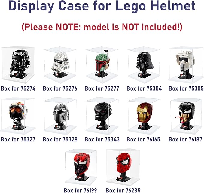 Choowin Acrylic Display Case for Lego Star Wars Helmet Mandalorian Darth Vader Helmet for Lego R2D2 Thickened Clear Acrylic Display Cases for Collectibles Assemble Dustproof Display Box(White Base)