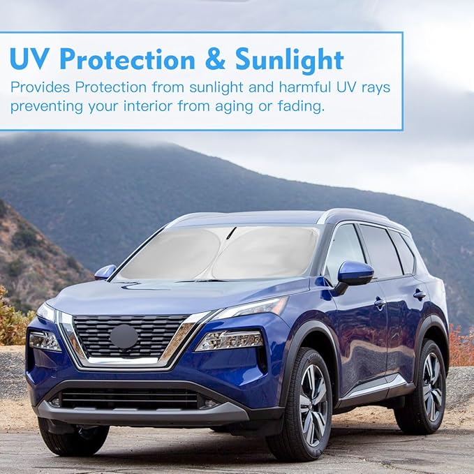 Windshield Sun Shade for Nissan Rogue 3rd Gen Accessories Window Sunshade Fit 2026 2025 2024 2023 2022 2021 Nissan Rogue(Not for Rogue Sport) Front Window Shade Sun Visor Blocks UV Keep Car Cooler