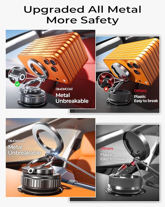 Magnetic Phone Holder for Car 2026 Heavy Duty Model [All Metal] 360° Adjustable Vacuum Suction Car Magsafe Phone Mount Cell Phone Holders for Your Car for iPhone 17 16 Pro Max 15 14 13 12 Plus