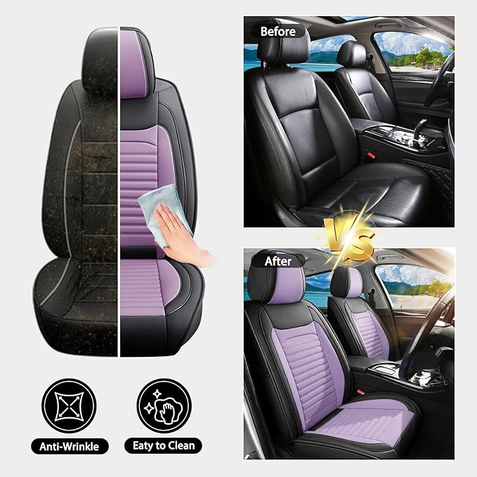 Car Seat Covers Full Set Fit for Toyota 4Runner 2001-2025,2026, Premium Faux Leather Car Seat Protector,Breathable Anti-Slip Full Wrapping Edge Seat Covers(Black&Purple,Full Set)