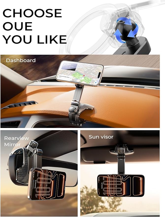 LISEN for iPhone 17 Air for Magsafe 360 Degree Car Phone Holder, Dashboard Holder, Magnetic Holders for Car Dash, Clip Cell Cars Holders for Your Rearview Mirror for iPhone 17 Pro Max 16 15 14 s