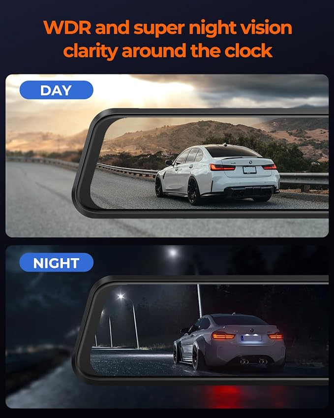 ACUMEN 4K Rear View Mirror Camera,Smart 12" Touch Screen Mirror Dash Cam Front and Rear,Backup Camera for Cars & Trucks with Blind Spot Detection (M4 3CH)