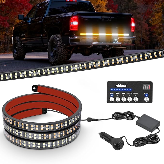 Nilight 60 Inch Emergency Strobe Light Strips with Controller, 384LED Flashing Warning Hazard Safety for Rear Window Tailgate on Truck Trailer Construction Plow Pickup Tow SUV Vehicles, Amber White