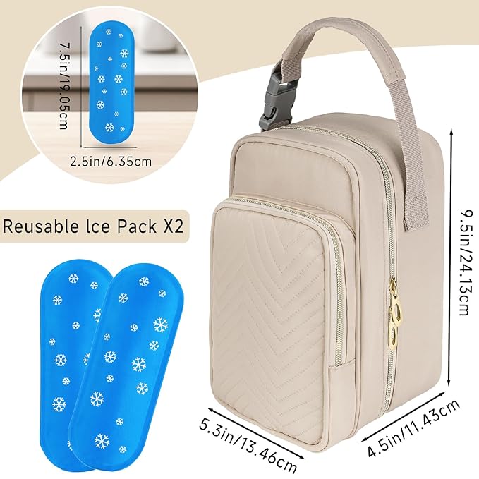Breastmilk Cooler Travel Bag with Ice Pack,Portable Breastmilk Cooler Bag with Buckle Handle,Insulated Breastmilk Storage Bag Cooler,Apricot