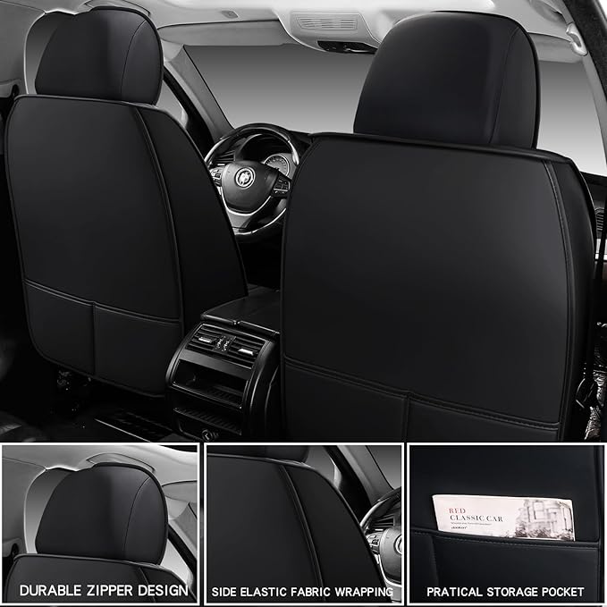 Leather Car Seat Covers Full Set, Universal Faux Leather Car Seat Covers 5 Seats, Automotive Seat Covers for Most Sedans SUVs Trucks, Front and Rear Seat Covers,Wine Red
