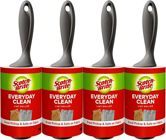 Scotch-Brite Everyday Clean Lint Roller, Scotch Brand Adhesive, Pet Hair & Lint Remover for Clothes, Furniture & Car, 4 in x 54.2 ft Each, 4 Pack, 380 Sheets Total
