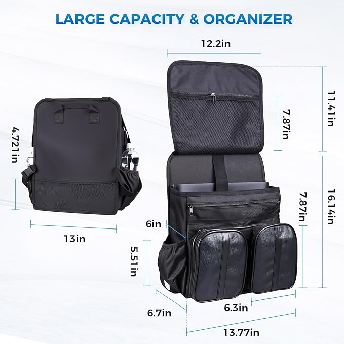 Tsumbay 2-in-1 Car Seat Organizer for Front Seat, Hanging Car Organizer with Laptop Compartment, Tablet Holder & Adjustable Shoulder Strap, Heavy-Duty Oxford Leather Office Organizer for SUV,Truck,Van