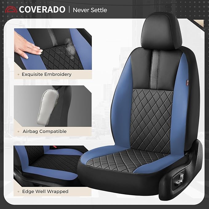 Coverado Car Seat Covers Full Set, Automotive Leather Seat Covers for Car，Universal Fit Front Back Seat Cover, Non-Slip Waterproof Breathable Car Seat Protector