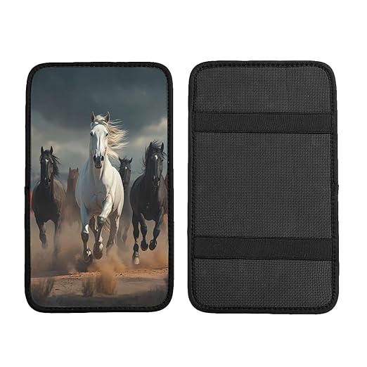 Group of Wild Horses Car Auto Armrest Cushion Cover Accessories Center Console Seat Box Pad Protector Universal Decoration for Most Vehicle SUV Truck