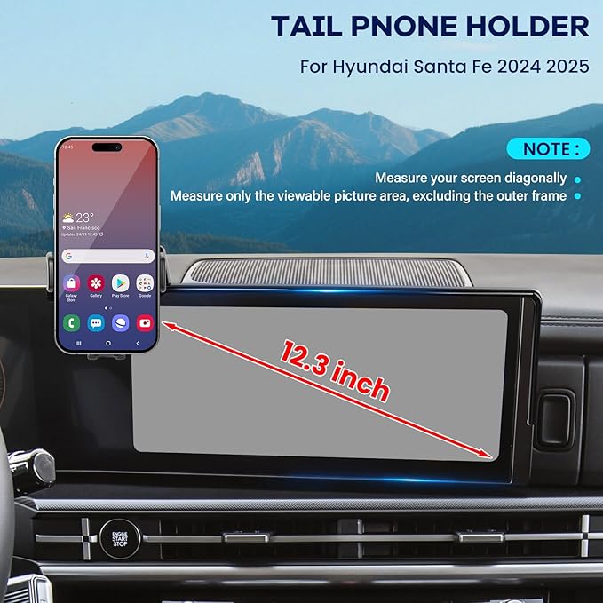 Car Phone Holder Compatible with 2024 2025 Hyundai Santa Fe Accessaries Only Fit for 12.3 inch Screen Phone Mount Fit for Sannta Fe Cell Phone Cradle Fixed Clip Hands-Free & 360°Rotation