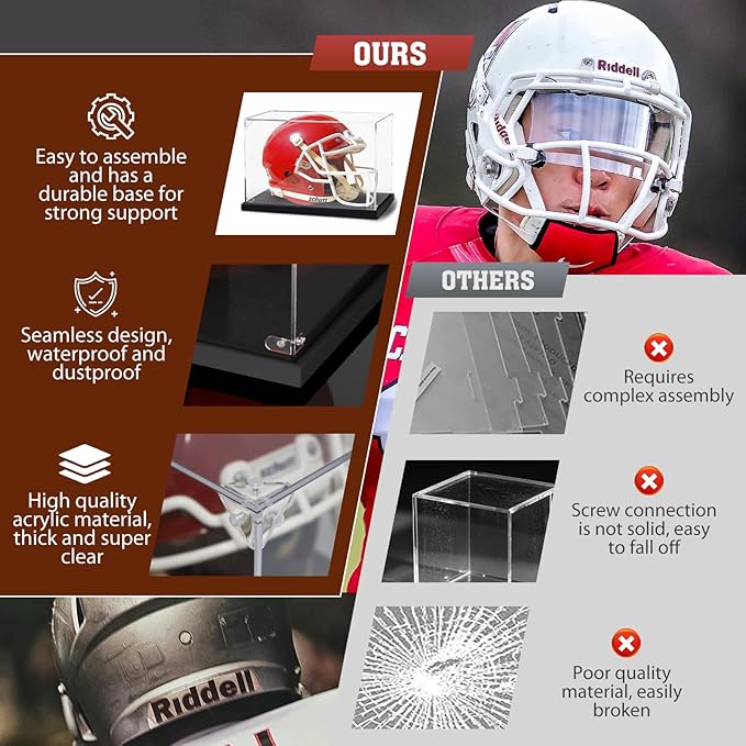 Football Helmet Display Case, Clear Acyrlc Helmet Case Display Case Full Size, UV Protection Case for Football Baseball Motorcycle Helmet, Sports Memorabilia Showcase