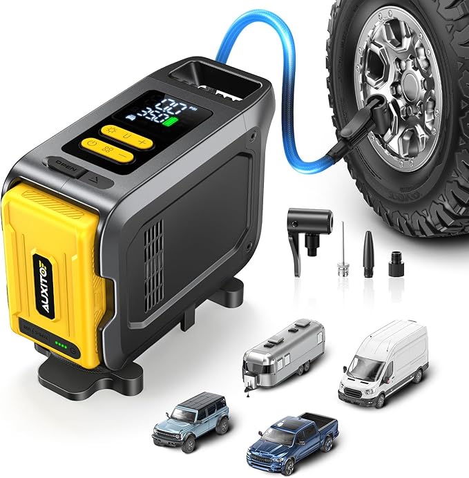 AUXITO AT1 150PSI Heavy Duty Tire Inflator Portable Air Compressor for Pickup Truck – Built in 26000mAh Power Station & 65W Fast Charging – Emergency Tire Air Pump for F-150, Off-Road, RV Camping