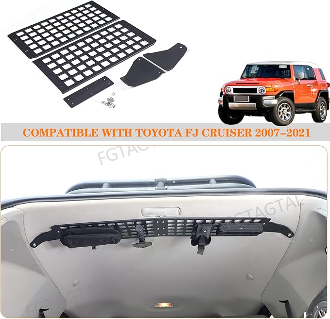 Car Trunk Roof MOLLE Panel Bracket Compatible with Toyot@ FJ Cruiser 2007-2021, Overhead MOLLE Panel Storage, Inner Rear Roof Hanging Bag Rack Holder (Rear)