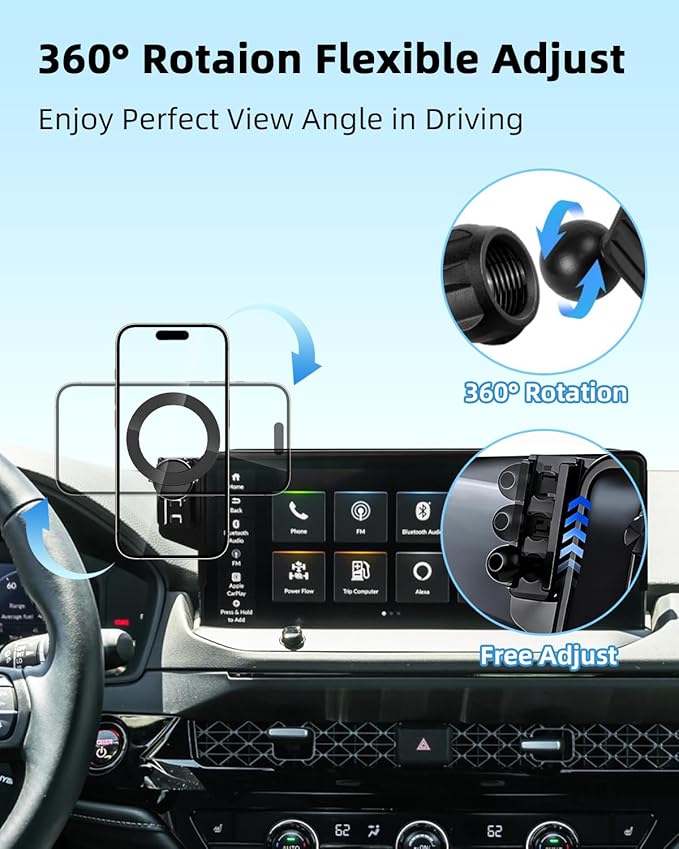 PZK Car Phone Mount for 2023-2025 2026 Honda Accord Hybrid Sport /-L/EX-L/Touring/Prime (Ony fit for 12.3-Inch Screen) Compatible with MagSafe Car Phone Holder with Stroage Box (Not Fit for LX/EX/SE)