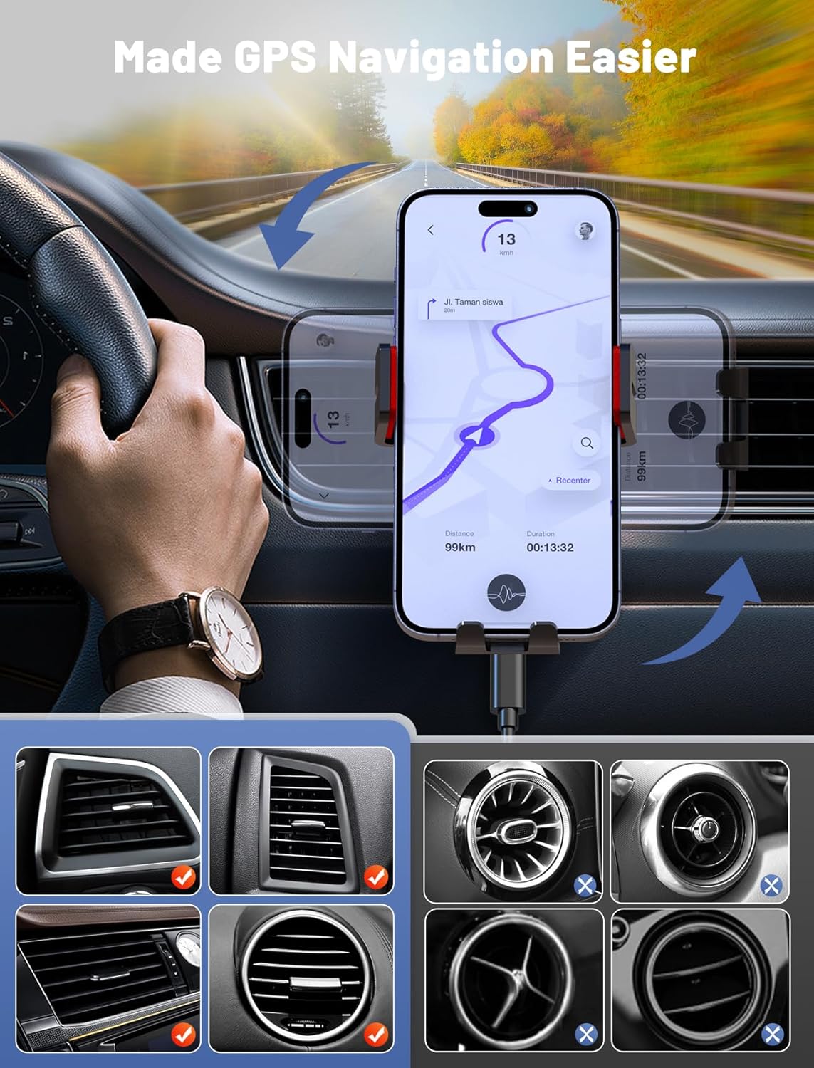 Wireless Car Charger, MOKPR Auto-Clamping Car Mount 15W/10W/7.5W Fast Charging Air Vent Car Phone Mount Compatible with iPhone 15/14/13/13 Pro/12 Pro Max/12/11/10/8 Series, Samsung Galaxy Series Red