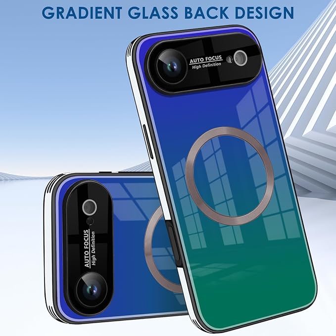 Guppy Compatible with iPhone Air Magnetic Case, with Full Camera Lens Protector [Compatible with MagSafe] Scratch Resistant Gradient Glass Back Cover Phone Case-Purple