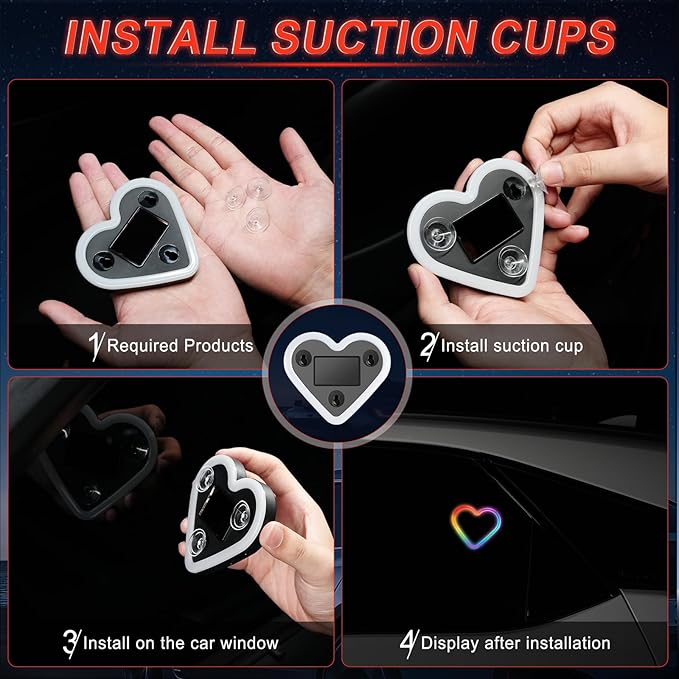 iFunyLED Car LED Interior Lights, Heart-Shaped Ambient Light for Windows, 8 Lighting Modes, Charging Through Type-c and Solar Energy, Car Decorations for Women Men, Pack of 2, (Multicolor)