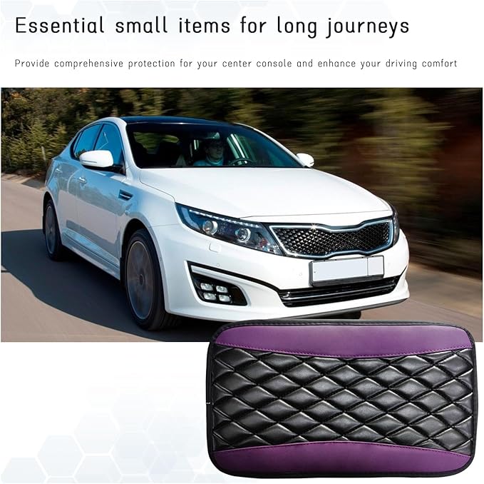 Car Center Console Cushion Pad, Universal Leather Waterproof Armrest Seat Box Cover, Comfortable Auto Armrest Cover Protector, Car Interior Decor Accessories for Most Vehicles (Purple)