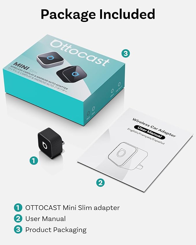 OTTOCAST Mini Cube 3.0 USB C Wireless CarPlay & Android Auto Adapter 2026– Plug & Play, Fast Auto-Reconnect (Black)