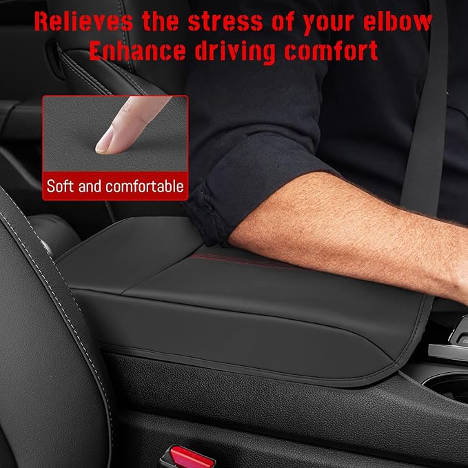 Center Console Armrest Cover Compatible with Honda Pilot 2023 2024 2025 2026, Ridgeline Passport 2024-2026, Armrest Pad Lid Cushion,Center Console Protector Pad (Red Stitching)