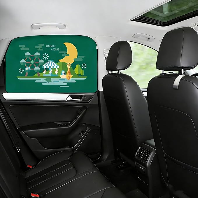 Magnetic Car Window Shade for Baby,Blackout Car Window Curtain,Car Shades for Side Windows,Sun Shade for Car Window baby,Cartoon Pattern Car Window Covers,UV Protection &Heat Blocking (Amusement park)