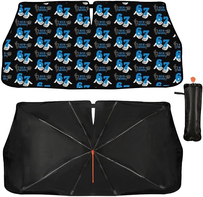 Socira Funny Six Seven Car Windshield Sunshade Umbrella Foldable Umbrella Sun Shade Windshield Cover Sunshade Car Accessories Blocks Uv Rays Keeps Cool (57" X 30")