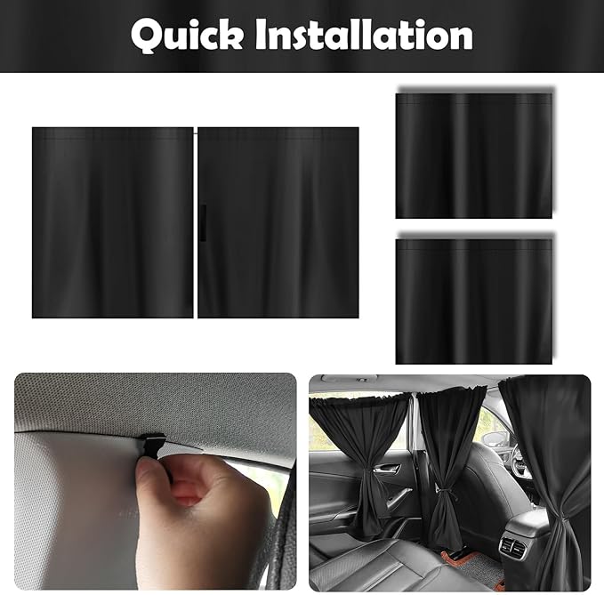 3PCS Extra Large Car Window Shades Kit,Thickened Vinyl Coated Car Window Covers for Privacy and Maintaining Cool Auto Interior Temperature,Universal Cars Curtains for Windows (Extra Large)