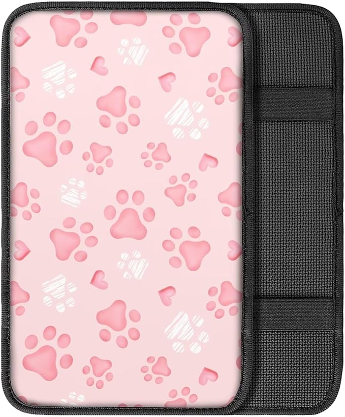 Dreaweet Center Console Cover Pink Dog Paw Accessories for Women Middle Console Covers for SUV Sedan Non Slip Anti Scratch Arm Rest for Car Armrest Storage Box Mat