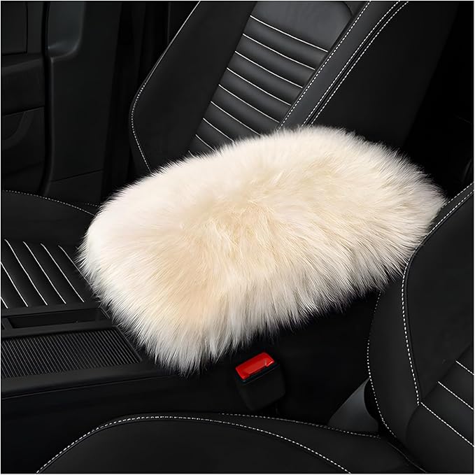 Center Console Cover, 11.81"×7.87" Automotive Fluffy Plush Center Armrest Protector, Universal Furry Comfortable Center Console Pad for Cars Trucks SUVs, Car Accessories (Beige)