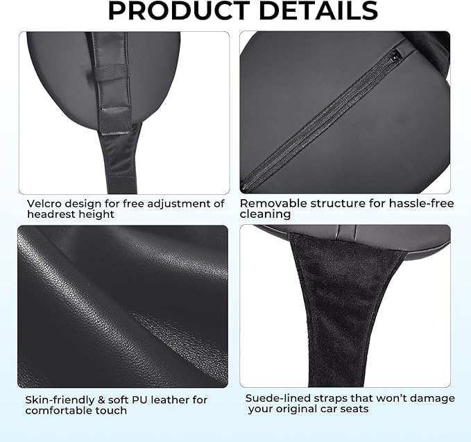 2 Packs Car Headrest Pillow for Volvo XC90 XC60 XC40 S60 S90 EX30 EX90 V60 V90 Interior Accessories, Soft & Breathable Head Support Cushion Car Front Seat Neck Pillow (Black)