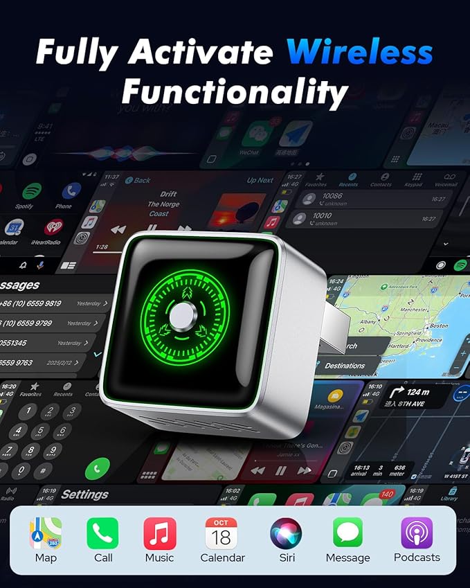 Wireless CarPlay Adapter - 1-Click Multi-Device Switch for Family Rides, Fast Auto Reconnect, CarPlay & Android Auto, iOS 10+/Android 11+, Multifunctional Button, OTA Upgrade
