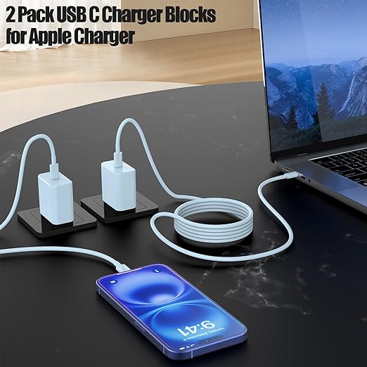 USB C Fast Charger for iPhone 17/ Air/16/15 Pro Max,2Pack 10FT Type C Charger Block & Cable, PD 3.0 Super Fast Charging for iPad Pro MacBook Air/Pro M1/M2, AirPods-Blue