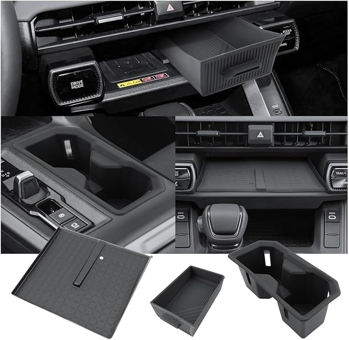 BIXUAN (3PCS 2026 RAV 4 Center Console Organizer Set for 2026 Toyota RAV 4 (6th Gen) Wireless Charging Silicone Mat, Wireless Charger Storage Drawer Box & Console Cup Holder 2026 RAV 4 Accessories