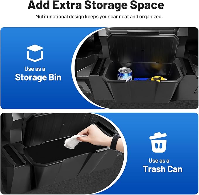 Canvcle Rear Floor Storage Box for 2024 2025 2026 Tesla Cybertruck Accessories, 2nd Row Floor Storage Bin TPE Backseat Storage Box Rear Center Console Organizer with Anti-Slip Lid Cover Trash Can