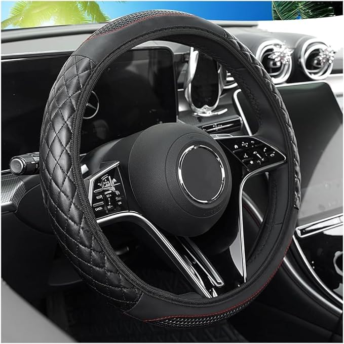 Car Steering Wheel Cover, 14.96" Leather Anti-Slip Vehicle Steering Wheel Protector with Fish Scale Graphic Grip, Automobile Interior Protection, Universal for Sedan Truck SUV (Black)