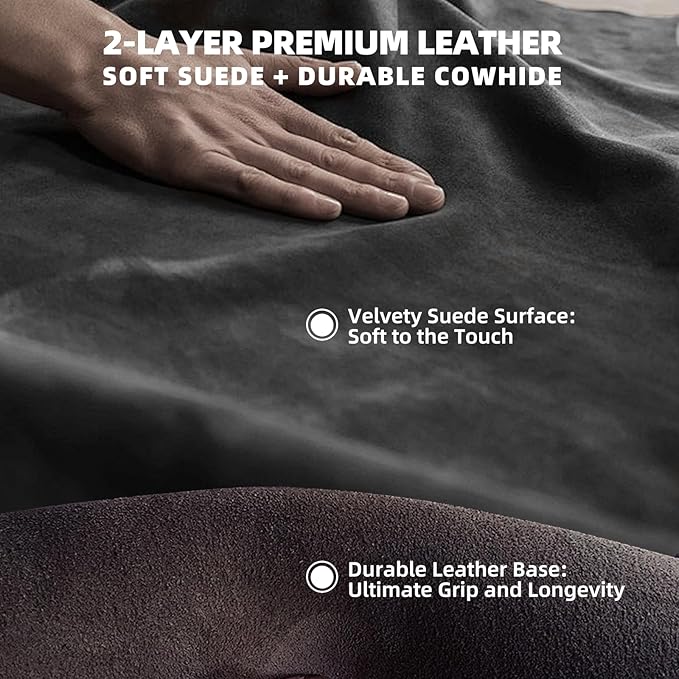 Suede Leather Steering Wheel Cover Wrap Kit - DIY Stitch-On for 18-19" Wheels, Superior Sweat Absorption & Non-Slip Grip, Comfortable & Durable Year-Round Upgrade