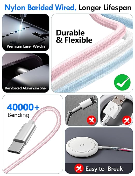 Travel Essentials for Apple Watch Charger,iPhone Charger,3 in 2 Type C/L/Magnetic Fast Charging Cable,Multi Charging Cable Portable Designed for iWatch Series,iPhone 17-11,Galaxy S26-S21,Car-5FT