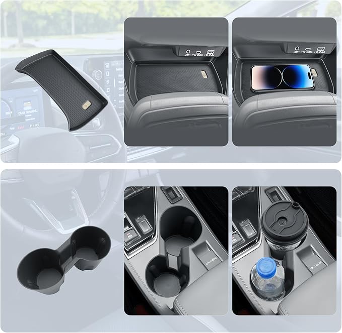 BIBIBO 2024 2025 2026 Crosstrek Center Console Organizer for 2023-2026 Subaru Crosstrek/2024-2026 Subaru Impreza Insert Cup Holder+ Wireless Charging Mats Crosstrek Insert Tray Organizer