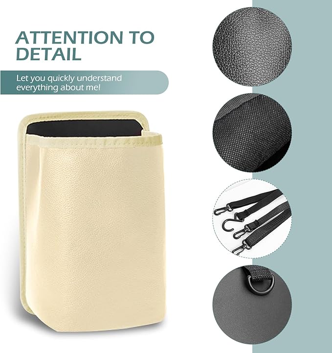 SLIMI 1 PC Car Seatback Organizer, Multifunctional Leather Car Organizer Back Seat, Waterproof Suspension Car Trash Can, Universal Cars Seat Travel Storage Bag (Beige)