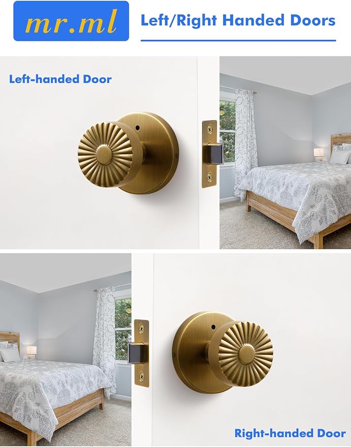 Privacy Door Knob Antique Brass Retro Door Knob, Interior Vintage Door Handle Bedroom Bathroom Brushed Doorknob, Stainless Steel Knob, 1 Pack