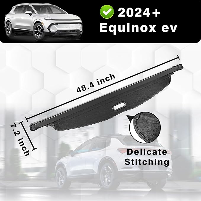 BestEvMod Retractable Trunk Cargo Cover Compatible with Chevrolet Equinox EV 2026 2025 2024 Interior Accessories Black Rear Trunk Cargo Shield Privacy Cover