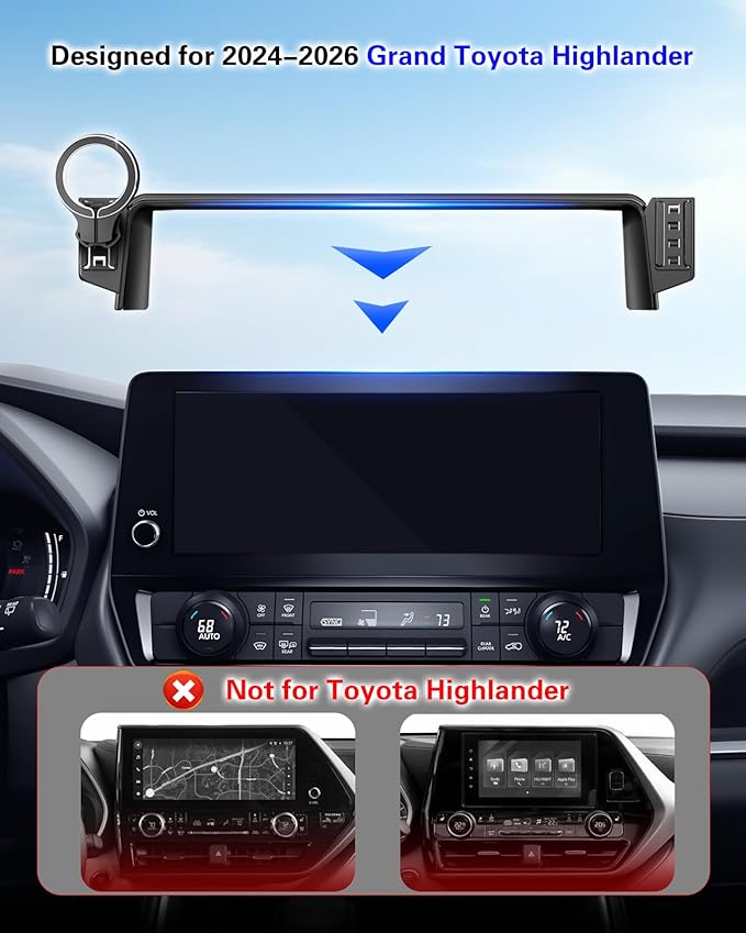 pop-tech Car Phone Mount for Toyota Grand Highlander 2024 2025 2026: Magnetic Strong Magnets Cell Phone Holder Fit 12.3-Inch Touch Screen Compatible with MagSafe & iPhone Accessories