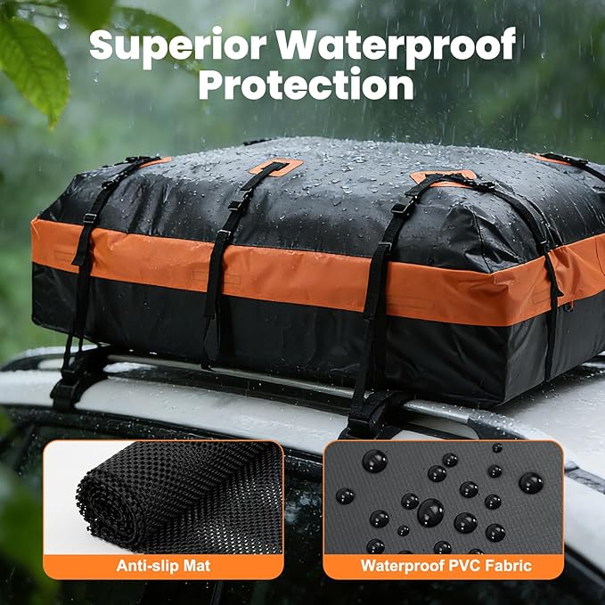 DUMOS Car Rooftop Cargo Carrier 20 Cubic Feet, Car Roof Waterproof PVC Bag, with Anti-Slip Mat,Combination Luggage Lock, Reinforced Straps & Door Hooks,Fit Vehicles with/Without Roof Racks