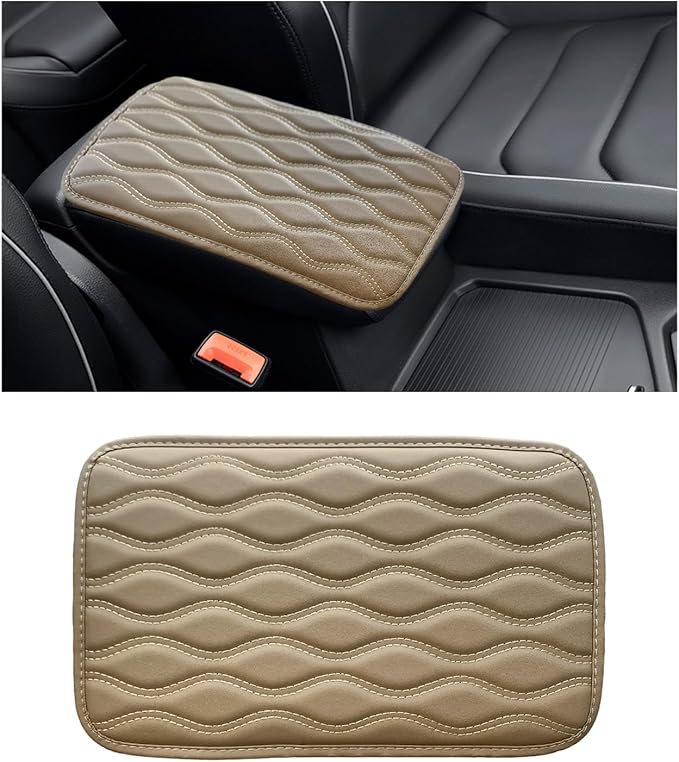 Car Center Console Pad, Waterproof Auto Armrest Seat Box Cover, PU Leather Arm Rest Protector Cushion Pad, Universal Vehicle Interior Protection Accessories for Car SUV (Beige)